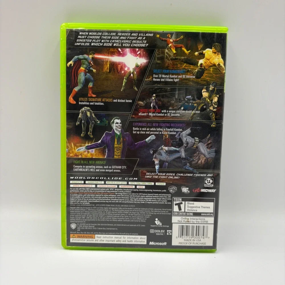 Midway Mortal Kombat vs DC Universe Xbox 360 Green Good‎ Fighting Game